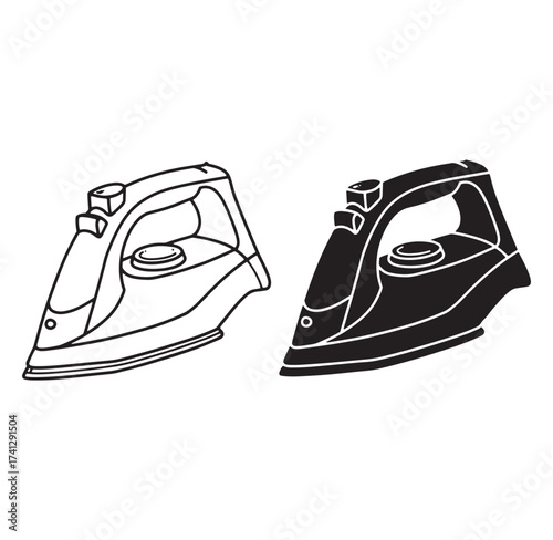 Vector illustration of two irons one black and one white isolated on white background