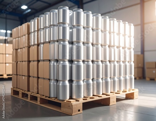 Stacked cans and boxes on pallet