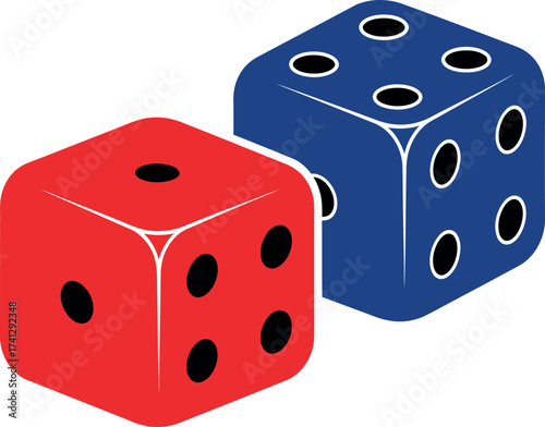 Red and Blue Dice with Dots