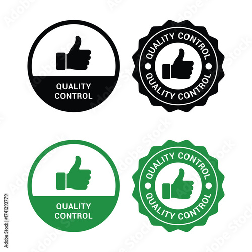 Quality control, tested, approved logo, badge, sticker, symbol, icon, stamp, banner, circle, black, line, flat vector, isolated illustration. Quality approved control label product packaging design.