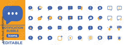 Clean editable notification bubble vector icons in flat style, perfect for apps, UI, alerts, messaging, and digital design
