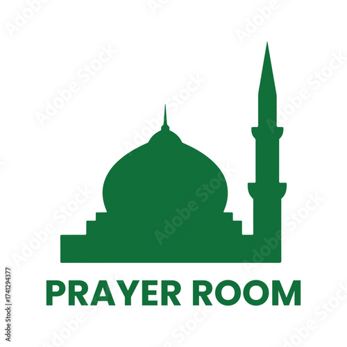 Mosque Prayer Room sign set. Muslim Male and Female Prayer Room signs, logo, label, badge, sticker, symbol, banner, circle, green, line, flat vector, isolated illustration.