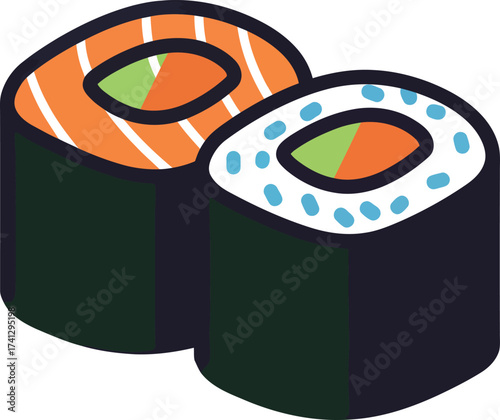 Cartoon Sushi Rolls: Salmon Nigiri and Maki