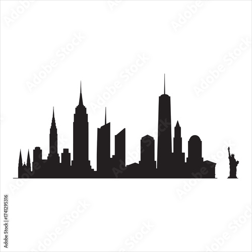 Striking Monochrome Silhouette of a Modern City Skyline with Tall Buildings