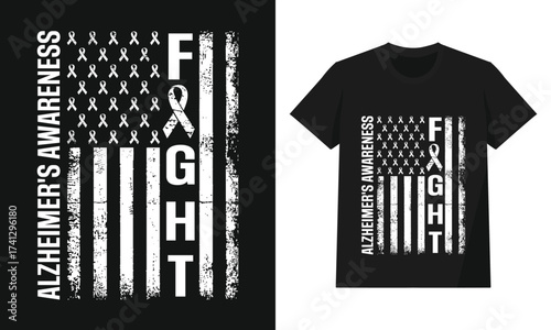 Alzheimer’s Awareness American Flag Fight Ribbon Vector Design