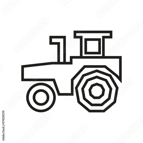 A black outline of a tractor with wheels a cabin and a raised exhaust pipe set