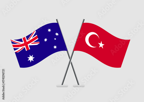 Australia and Turkey vector flags drawn in clear vector pose