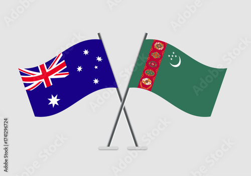 Australia and Turkmenistan vector flags in minimalist national theme