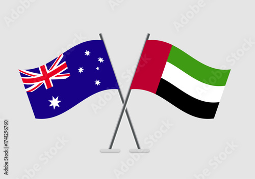Australia and United Arab Emirates vector flags illustration with unity tone