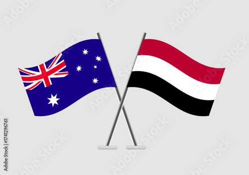 Australia and Yemen vector flags presented in bilateral context