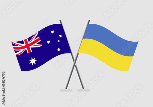 Australia and Ukraine vector flags illustration representing alliance