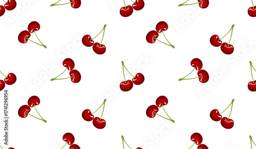 Seamless red cherry pattern design, flat cherry pattern template vector.