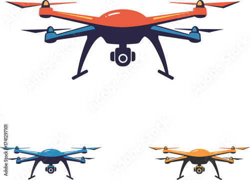 Modern Drones with Cameras - Flat Design