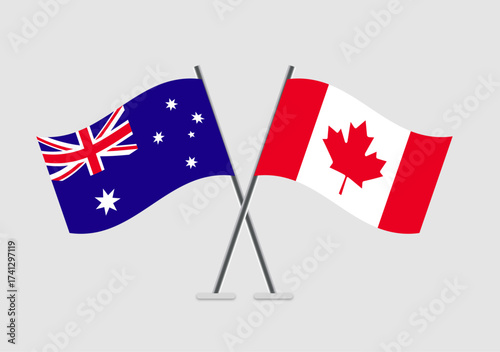 Australia and Canada vector flags in aesthetic crossed vector format