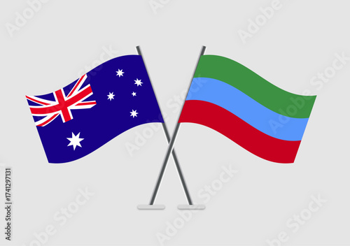 Australia and Dagestan vector flags set on plain backdrop