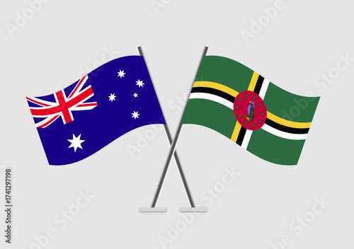 Australia and Dominica vector flags drawn with subtle perspective