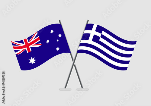 Australia and Greece vector flags in 2D digital art formation