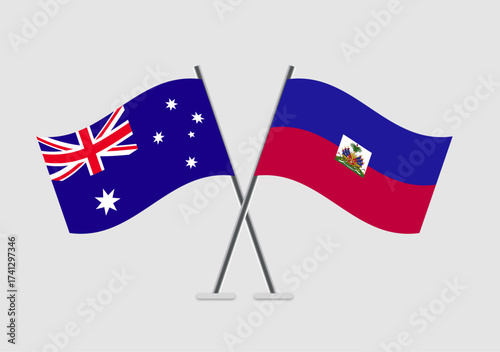 Australia and Haiti vector flags in ceremonial flat art layout