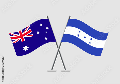Australia and Honduras vector flags displayed in united stance