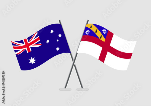 Australia and Herm vector flags set on gray minimal background