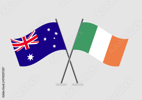 Australia and Ireland vector flags icon with traditional shape