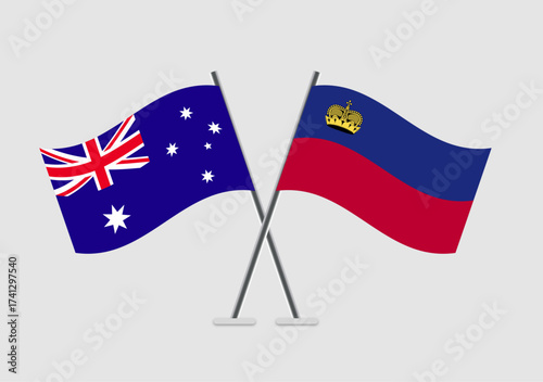 Australia and Liechtenstein vector flags in patriotic flat graphic style
