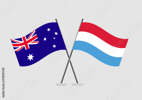 Australia and Luxembourg vector flags crossing in graphic symbolism