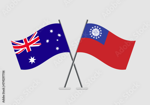 Australia and Myanmar Burma vector flags with smooth crossing orientation