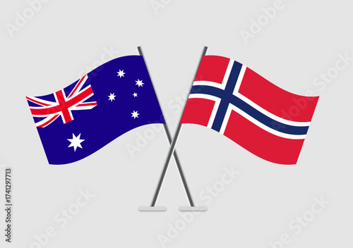Australia and Norway vector flags in vector art unity display