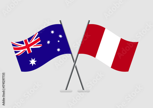Australia and Peru vector flags symbolic of cooperation