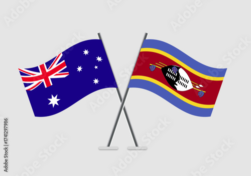 Australia and Swaziland vector flags in harmonious unity expression