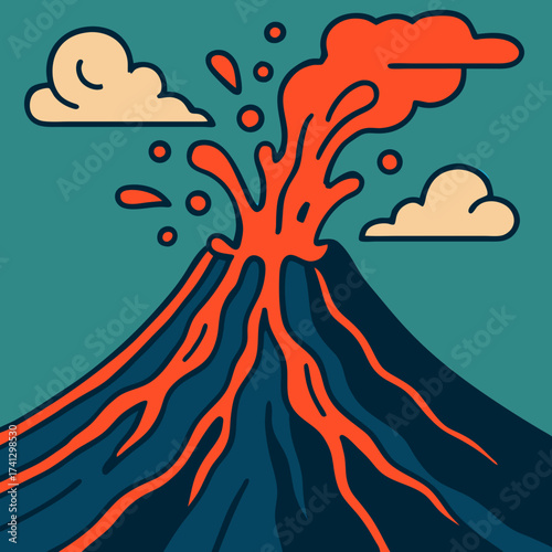 Volcanic Eruption: A stylized illustration captures the raw power and explosive beauty of a volcano erupting, spewing molten lava into the sky.