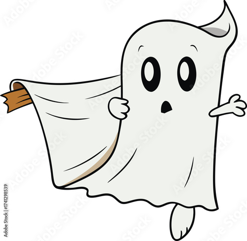 ghost floating with tattered sheet.
