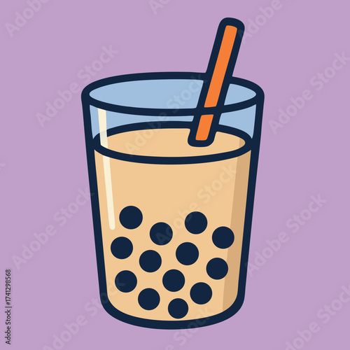 Bubble Tea Refreshment: A refreshing, artistic representation of bubble tea, featuring a transparent glass filled with the drink, dotted with chewy tapioca pearls, and a straw for easy sipping.