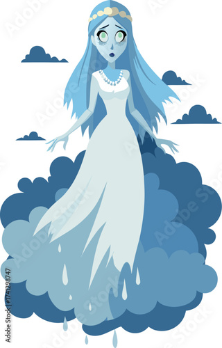 ghostly bride floating in mist vector on transparent.