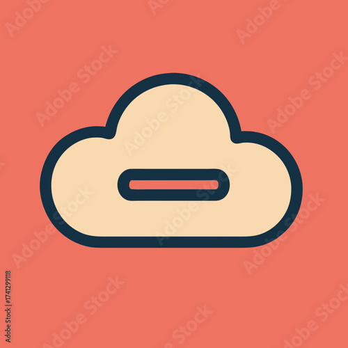 Cloud Icon on Coral Background: A modern cloud icon with a minus sign, against a coral backdrop, representing data removal or deletion. conveying essential modern data concepts.