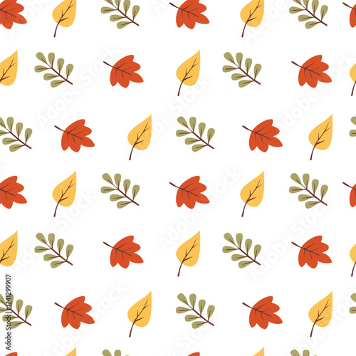 Cute autumn seamless pattern with various leaves. Fall season theme decoration. Can be used for wallpaper, paper wrapping, fashion fabric and decoration 