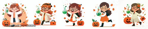 vector little girl scientist costume halloween celebration