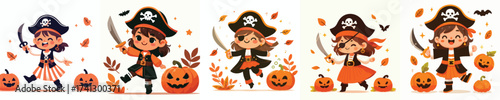 vector little girl pirate costume halloween celebration