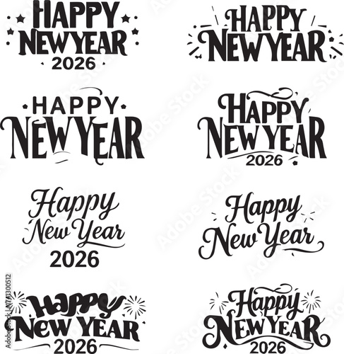 Happy New Year 2026 Typography Collection