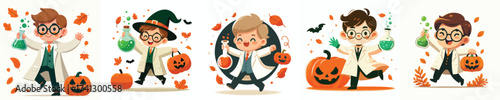 vector little boy scientist costume halloween celebration