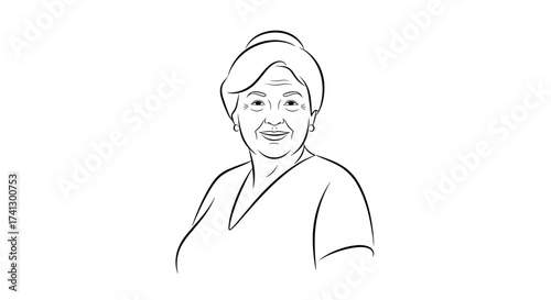 Warm line art of a smiling grandmother’s face radiating kindness