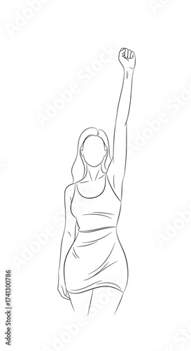 Empowering line art of a woman raising her fist in solidarity