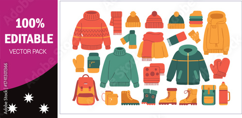 Winter Clothing and Accessories Flat Vector Pack winter clothes