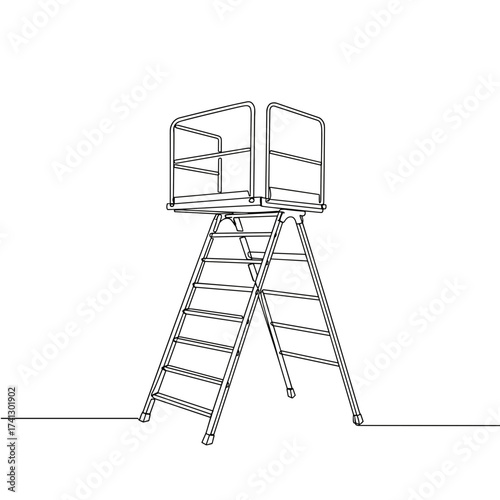 Scaffold with platform in simple line drawing style  