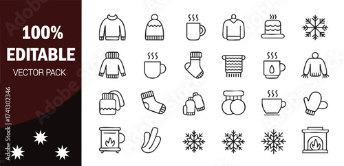 Winter Clothing and Warmth Vector Icons Set Keywords: winter, clothing, icon, set, vector