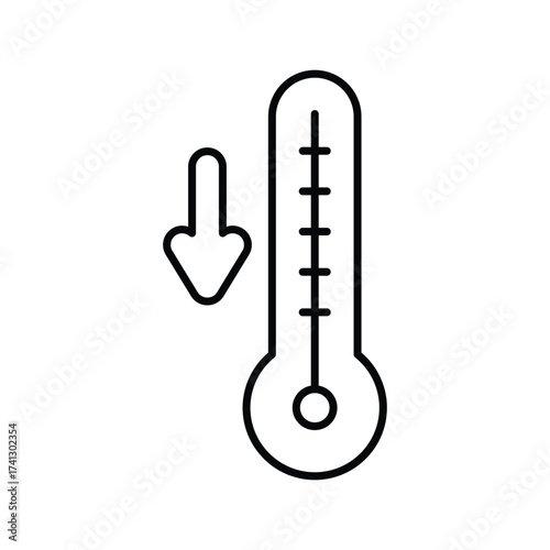 A thermometer icon with a downward pointing arrow next to it