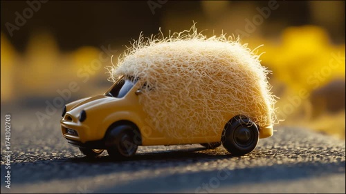 fluffy covered car