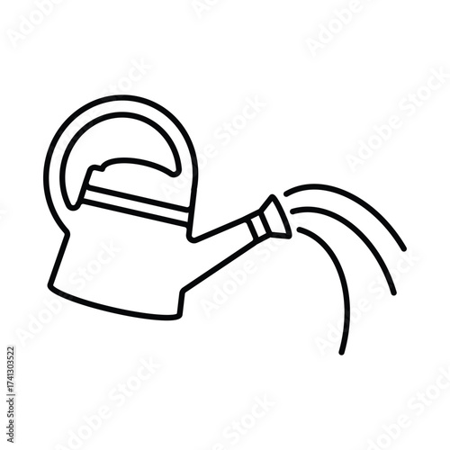 Black and white drawing of a watering can spraying water