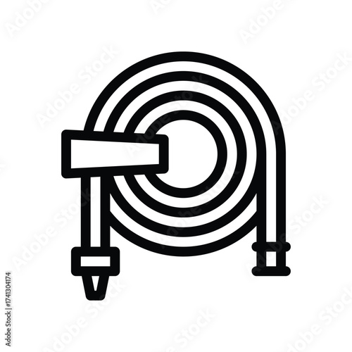 Black outline of a coiled hose with a nozzle on the left